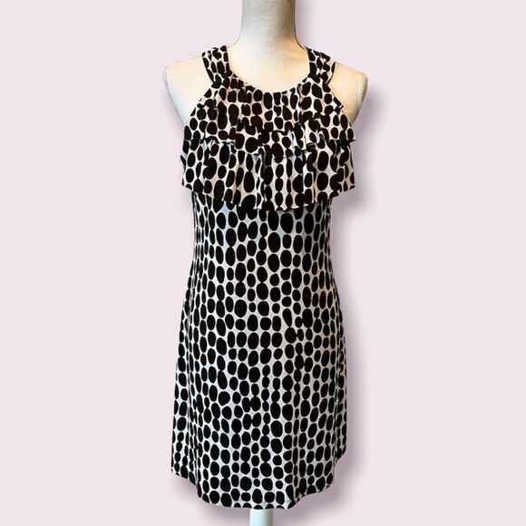EnFocus Studio Brown & White Polka Dot Sheath Style Dress - Picture 1 of 12